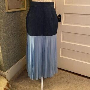 Vintage Y2K Zang Toi denim and baby blue rayon pleated skirt sz 8
